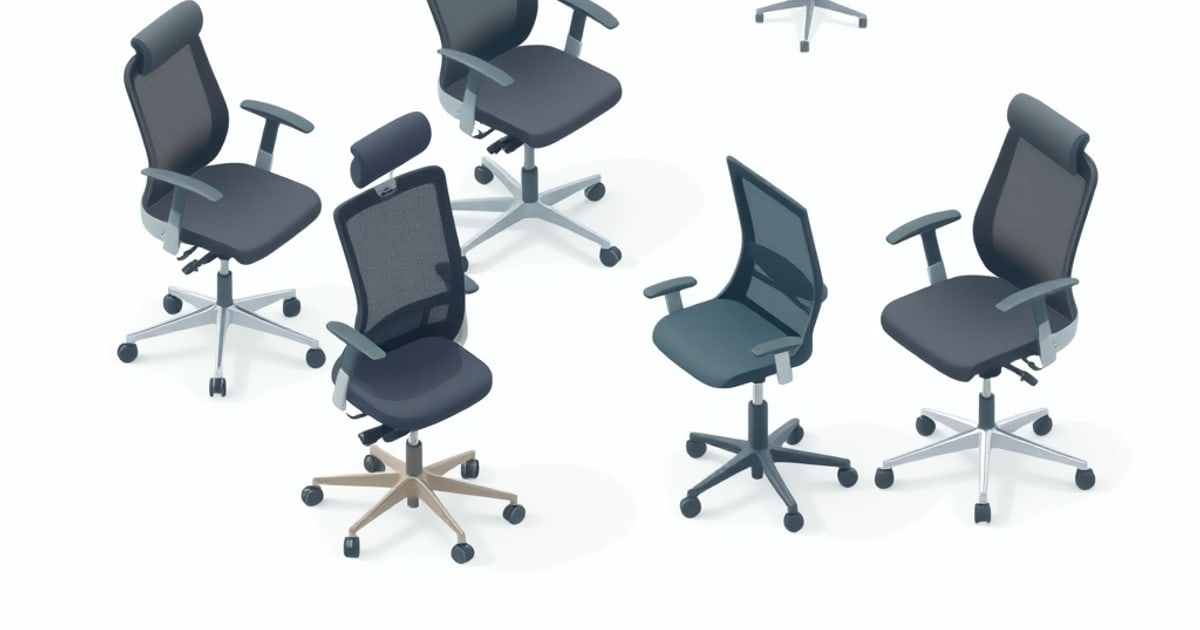 Isometric home office with a high-back mesh chair supporting proper lumbar posture during an eight-hour workday