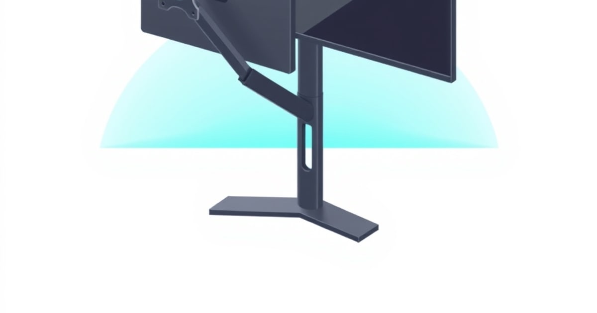 A monitor mounted on an articulating desk arm